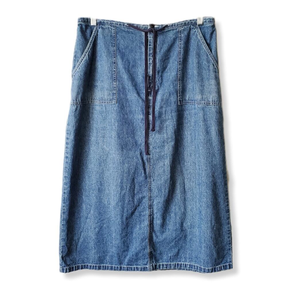 80s Eddie Bauer Jean Denim Maxi Skirt 16P Cowgirl Country Coastal Beach Granola